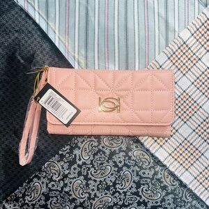 Bebe Pink Clutch with Structured Design and Gold Hardware